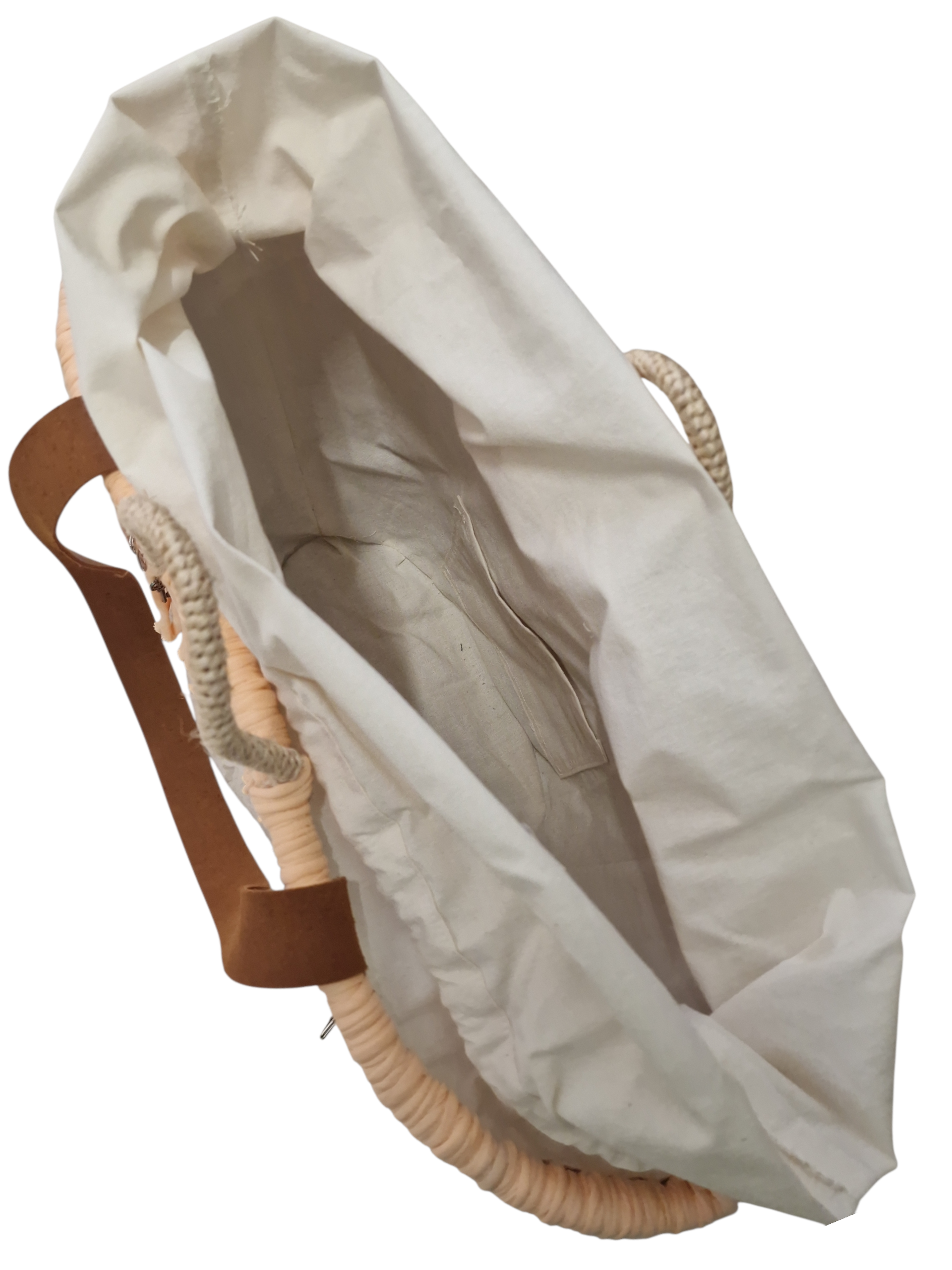 interno della maxi coffa ammuri rivestita in cotone color panna e tasca interna