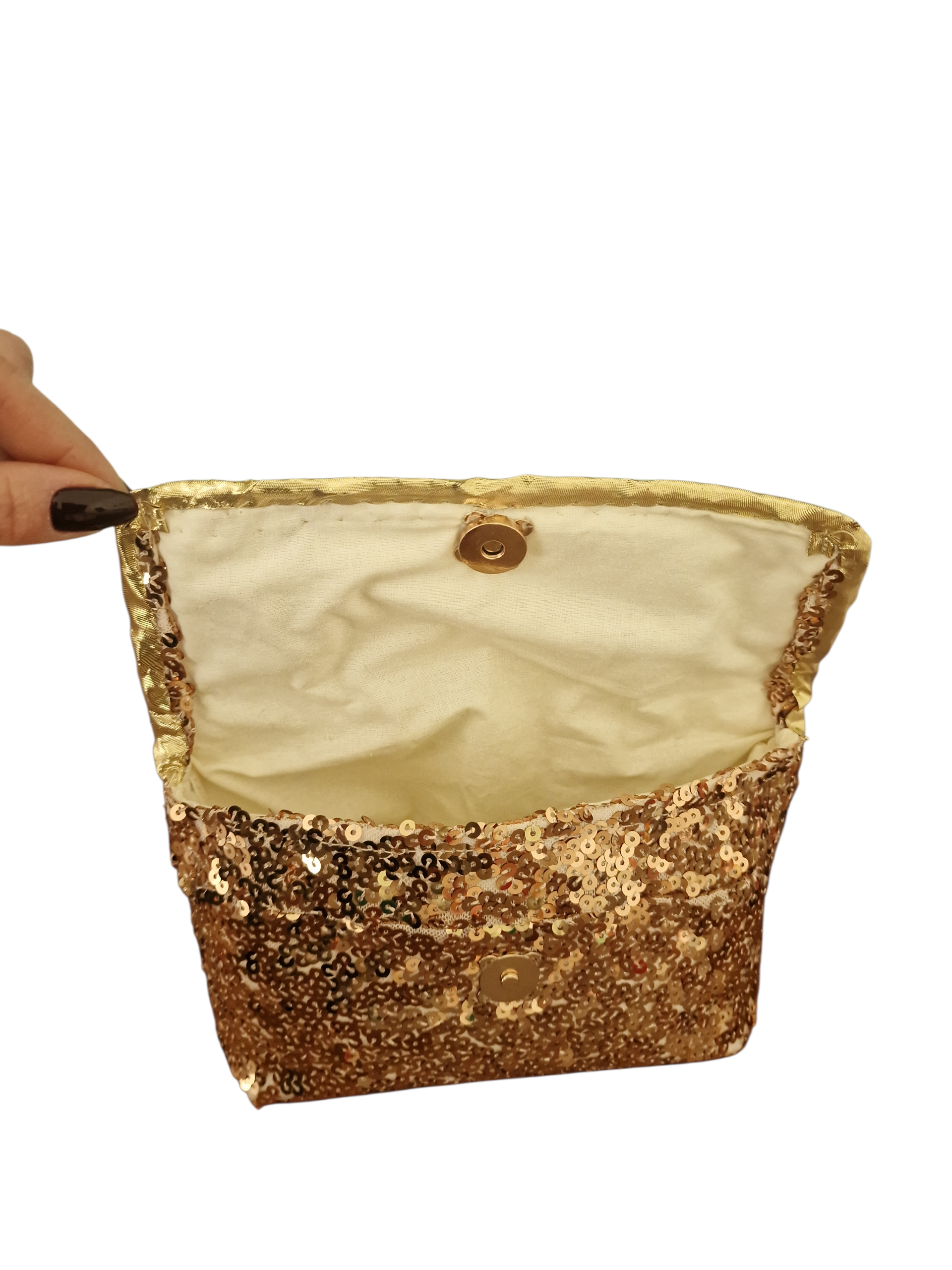 interno della pochette in cotone grezzo color panna