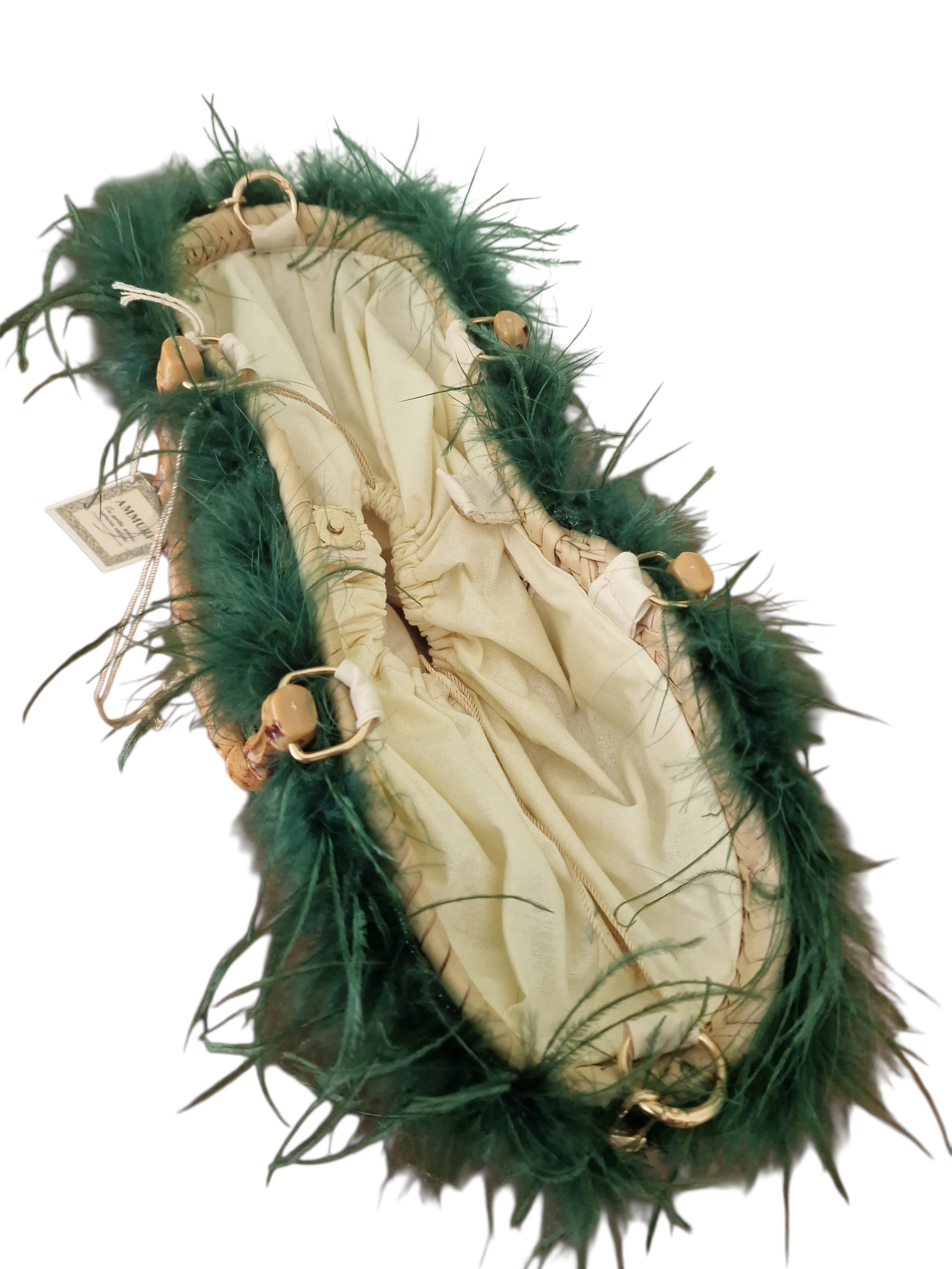 vista dall'altto della borsa coffa ammalia con sacchetto interno e bottoncino magnetico