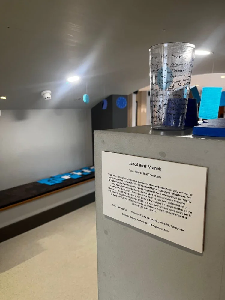 Words That Transform, pen and ink on painted objects, 2024