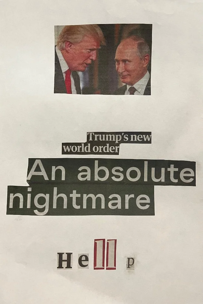 Words and Power, newspaper collage, 420x297mm, 2025