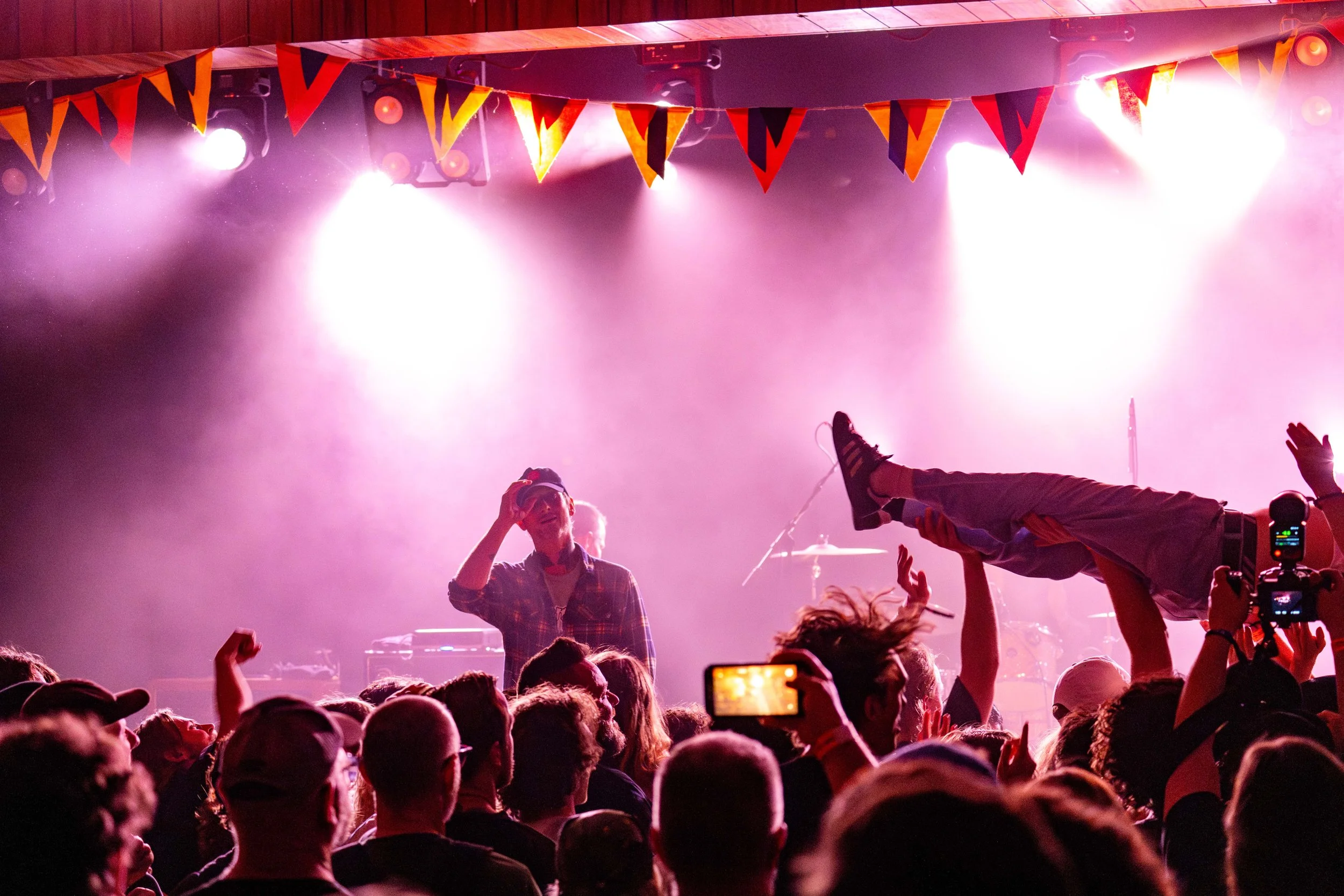 Drug Church blessing fan with the gift of crowd surfing at The Shrine Ballroom in Boise, ID. Photos ©Ryan Collins 2026
