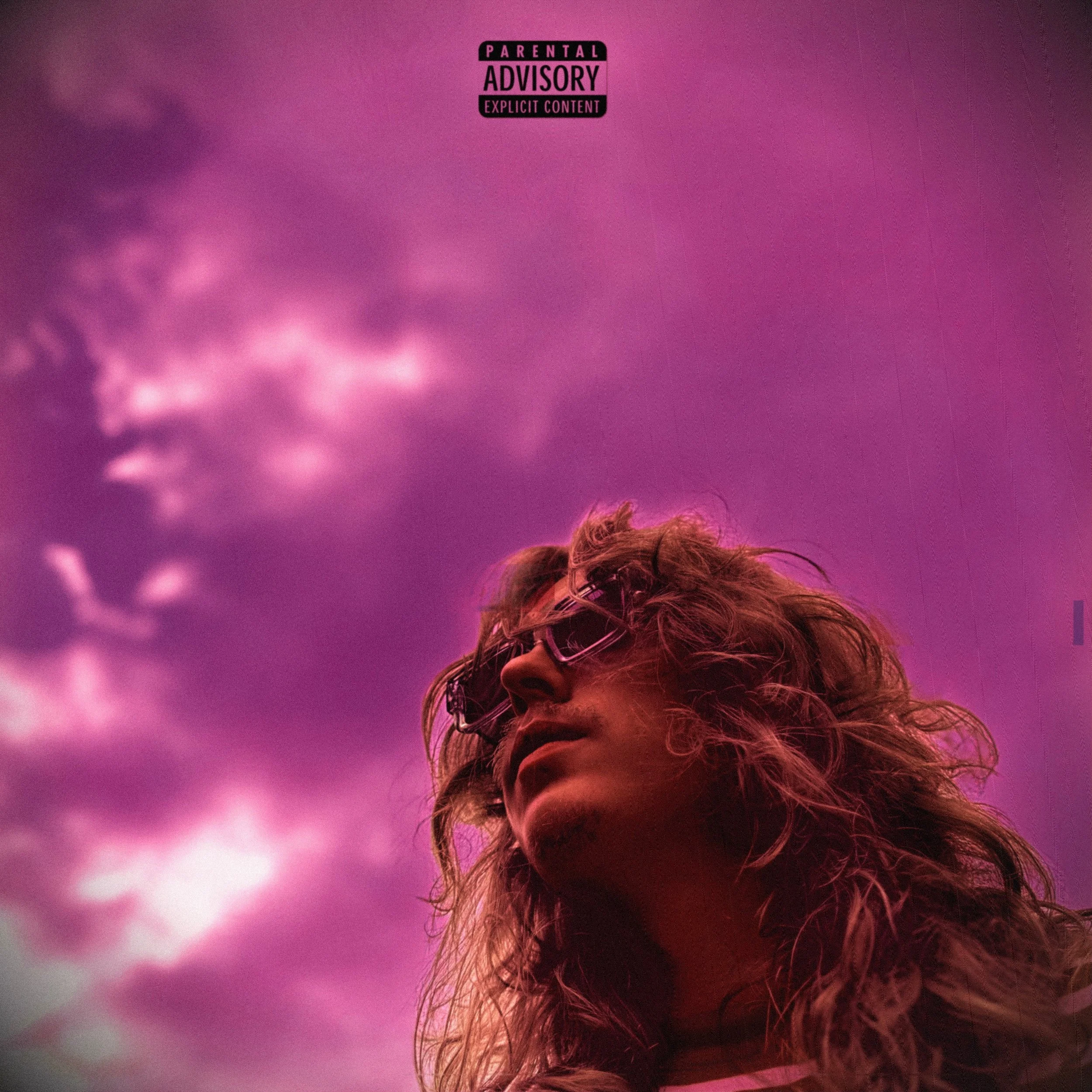 Electronic rap EP cover with a guy looking out under a trippy purple sky