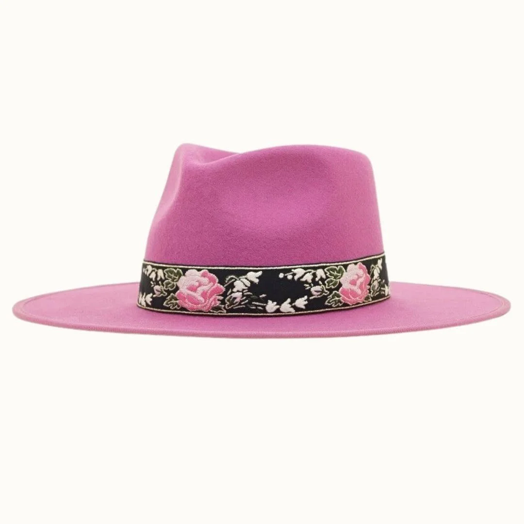 Banded 100% Wool Felt Structed Rancher, Satin Lined, Dahlia