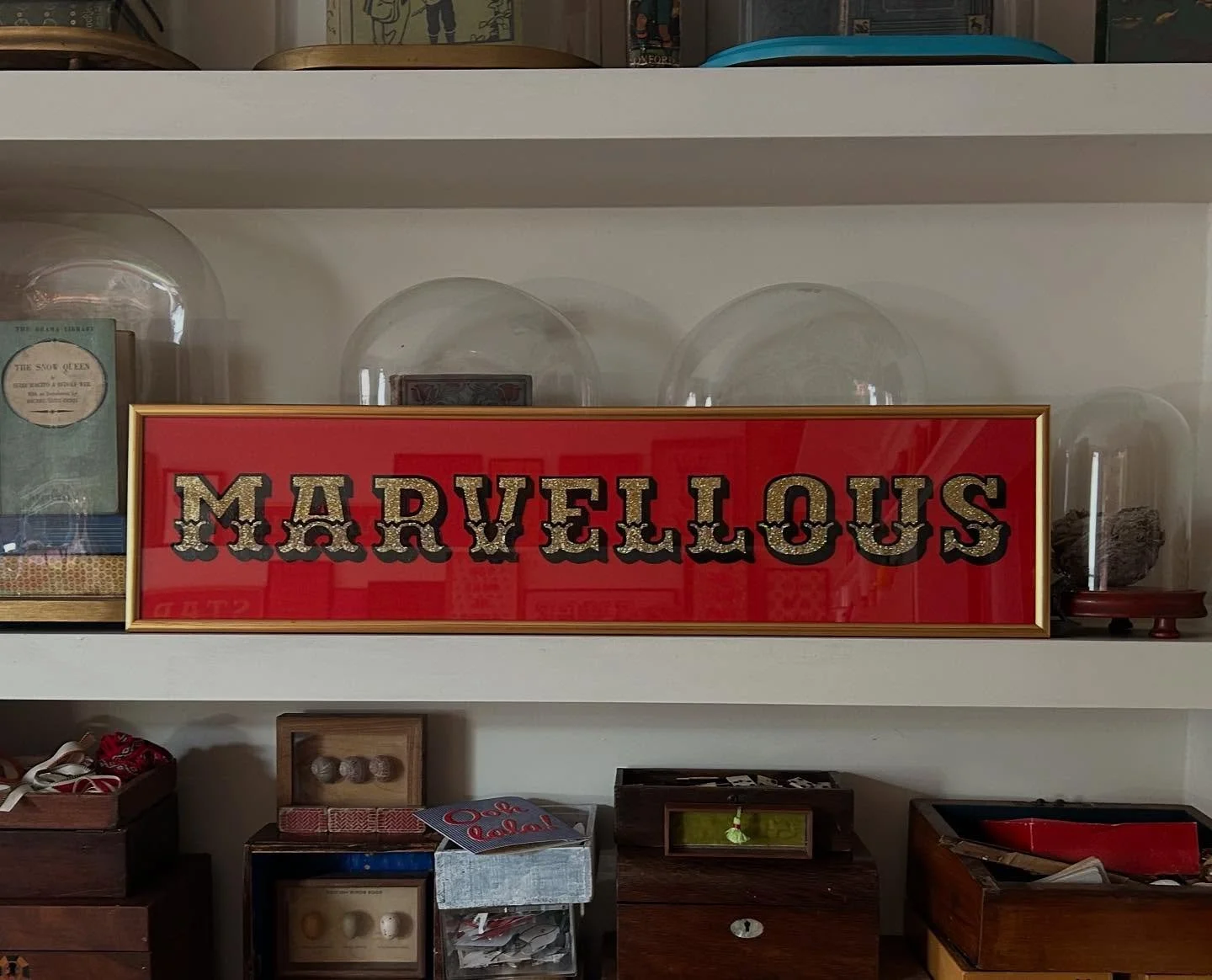 A new #marvellous commission that just went off to its new home. Individually handmade and glittered letters mounted on a bookcloth background. 
Also, thank you to  @indiaknight for such a lovely mention on her marvellous  Substack 'HOME' today.  It'