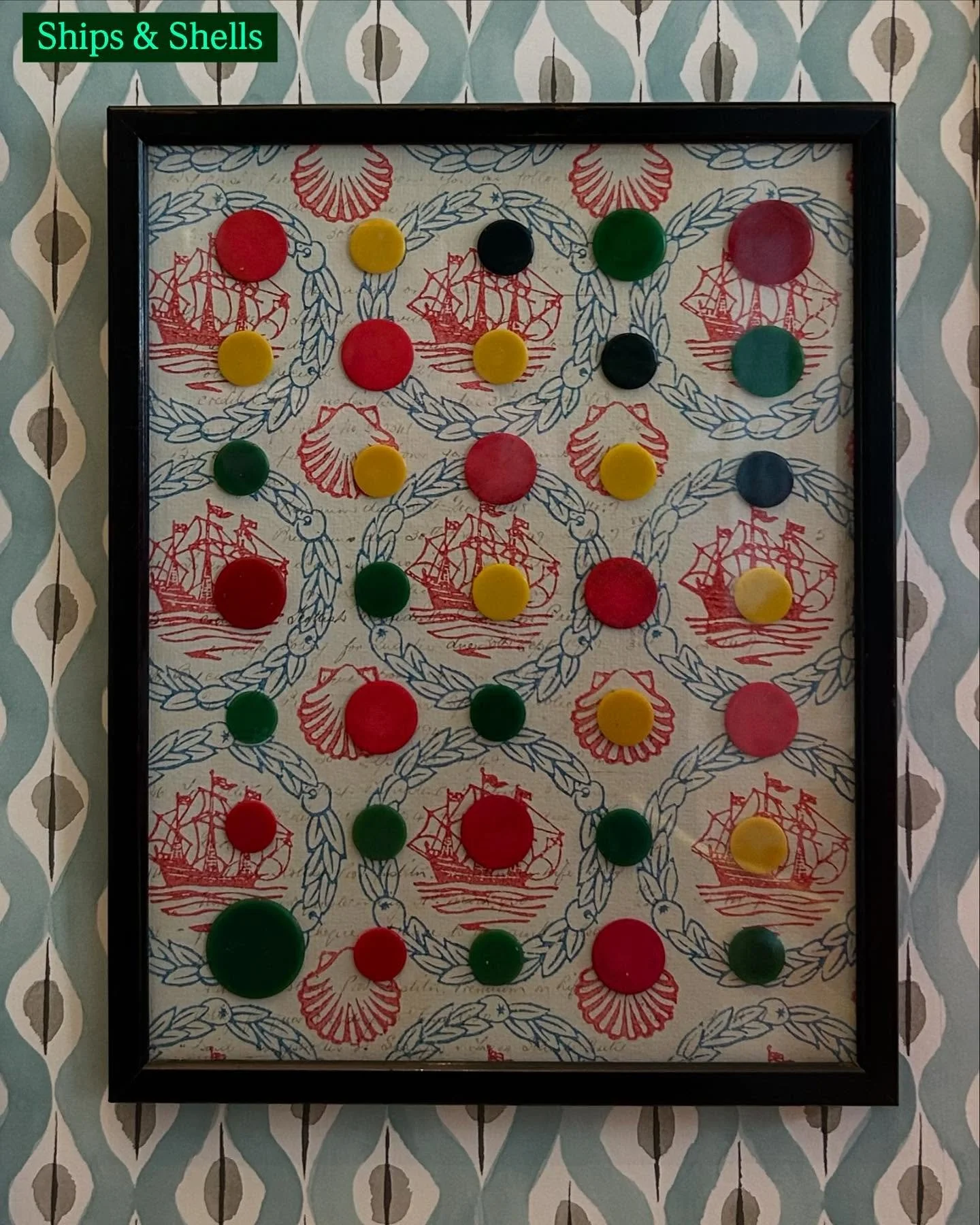 A different type of 'picture'. More like the things I made before my 'word pictures'. 

Ships &amp; Shells - is made with vintage tiddly winks mounted on handmade ledger paper from 1940's 
Blue &amp; Pink Flowers 
Alps Domino
Blue Florets (🎈sold) - 