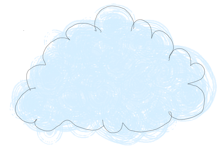 Light blue cartoon speech bubble with black outline and comic style scribbles.