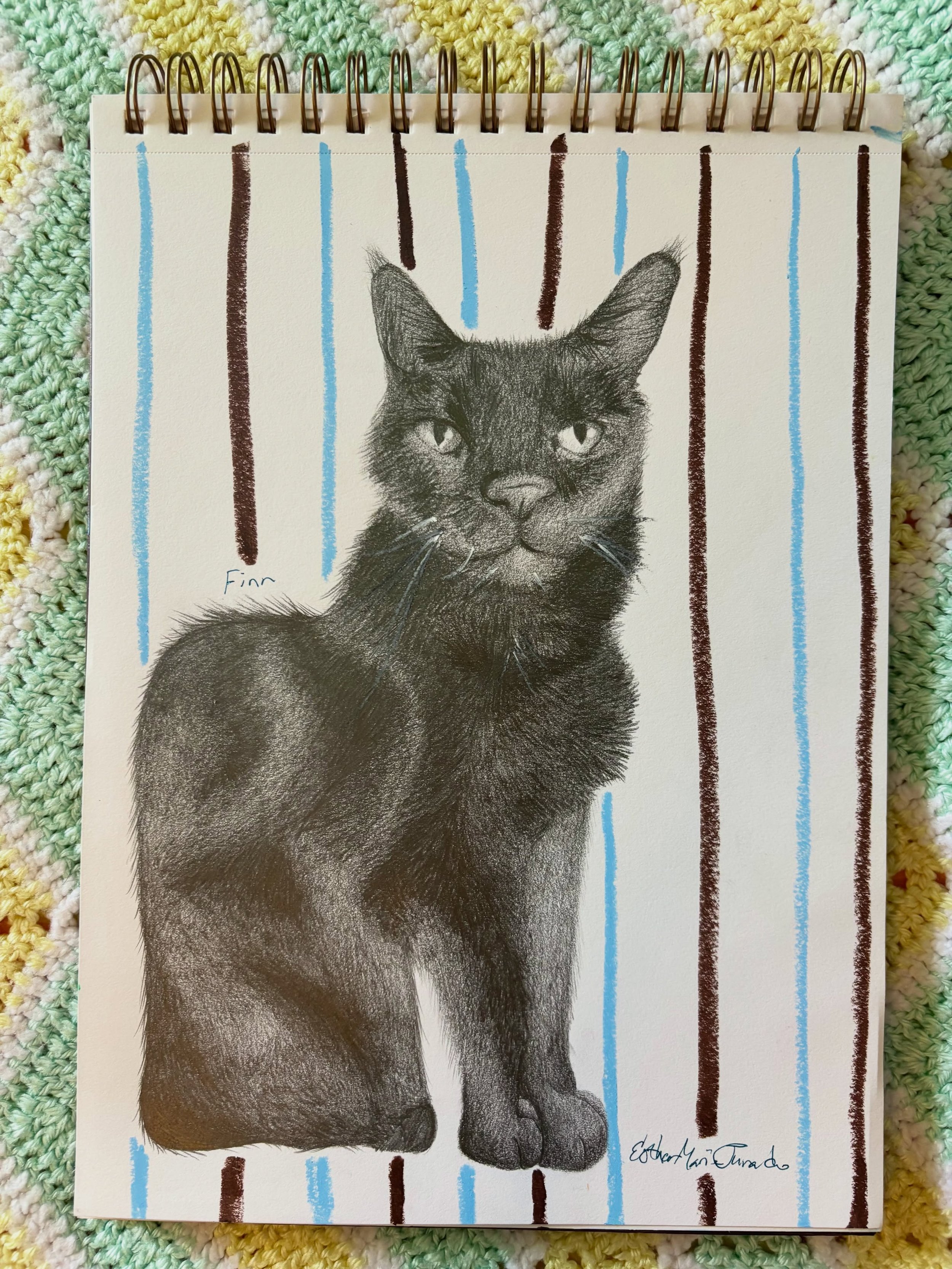 starting to run out of evidence that i&rsquo;m a dog person&hellip; meet finn! 🐈&zwj;⬛

someone ask me to draw their dog next!

done with pencil and oil pastel

#catdrawing #pencilartwork #petartwork #mixedmediaartist #sketchart