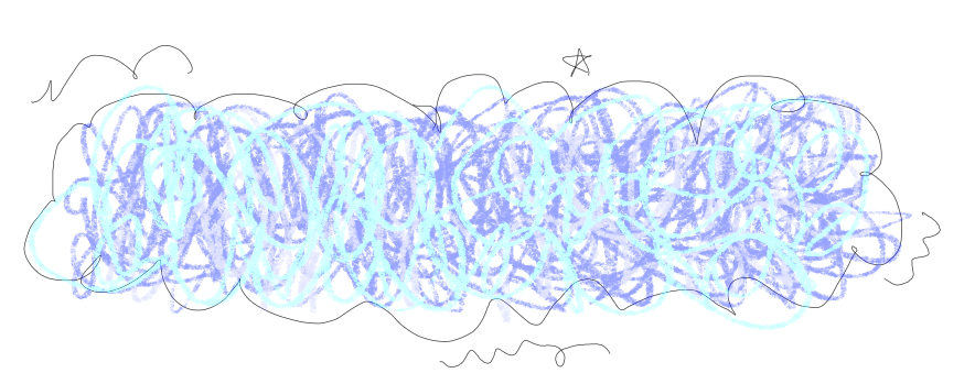A series of overlapping, glowing, blue-purple scribbles on a dark background.