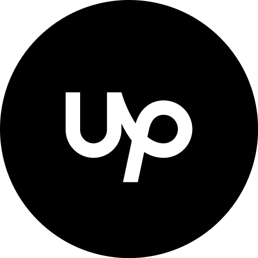 Black background with a large white stylized text reading 'up'.