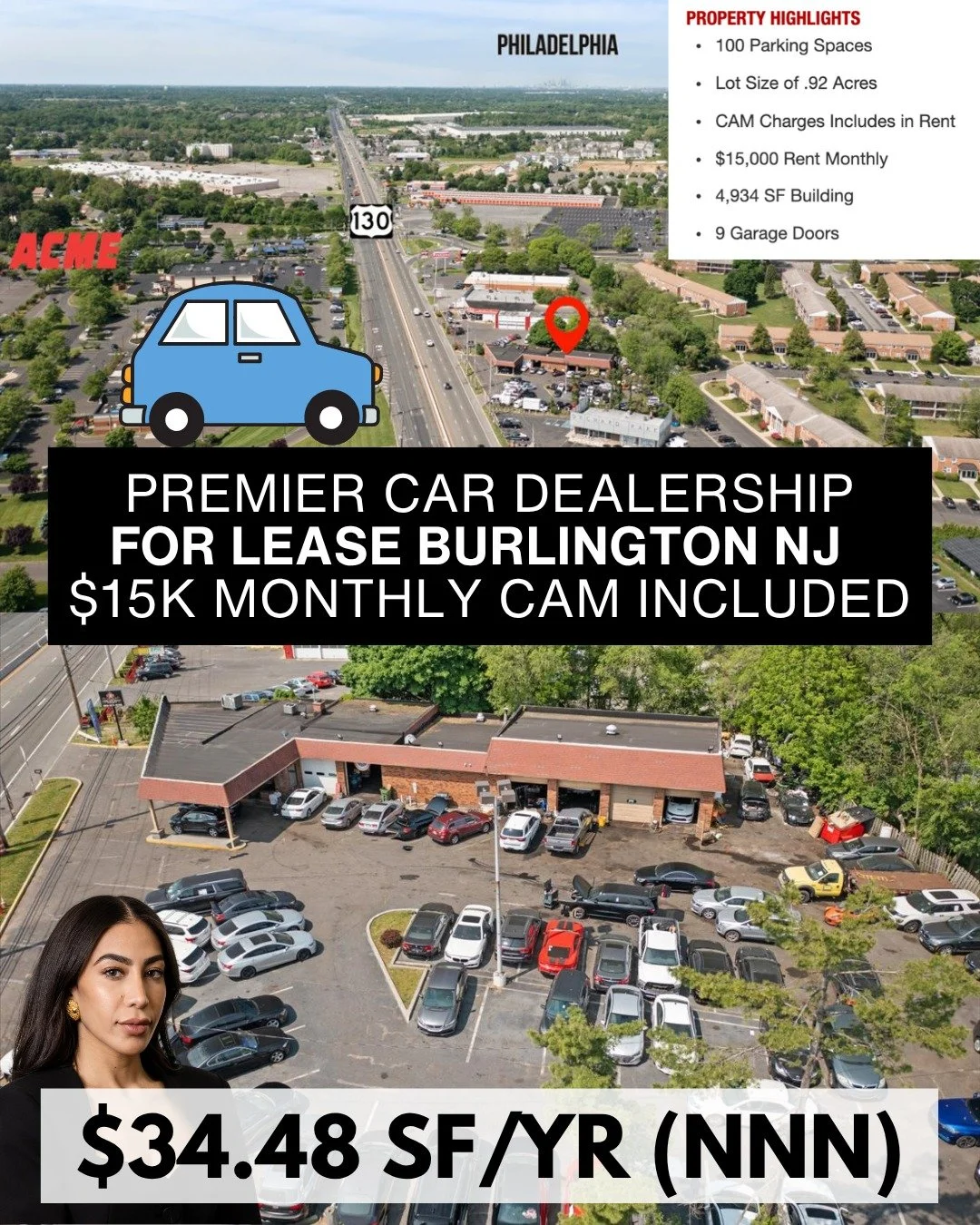 FOR LEASE: 4379 ROUTE 130, BURLINGTON, NJ

100 Parking Spaces, Lot Size of .92 Acres, CAM Charges Includes in Rent, $15,000 Rent Monthly, 4,934 SF Building, 9 Garage Doors Property

#CarDealership #AutoDealership #DealershipOpportunity #DealershipFor