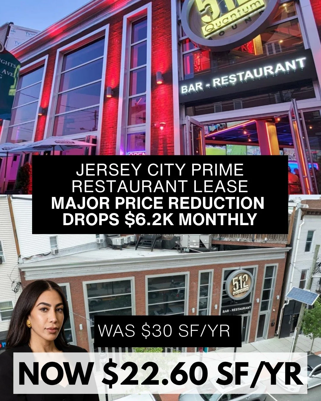 PRICE REDUCTION: Jersey City Restaurant

The lease rate has been reduced from $30.00/SF + $11.00 CAM to $22.60/SF + $11.00 CAM for 9,999 SF.

What does that mean in simple terms?

The monthly lease payment went from approximately $34,163/month to $27