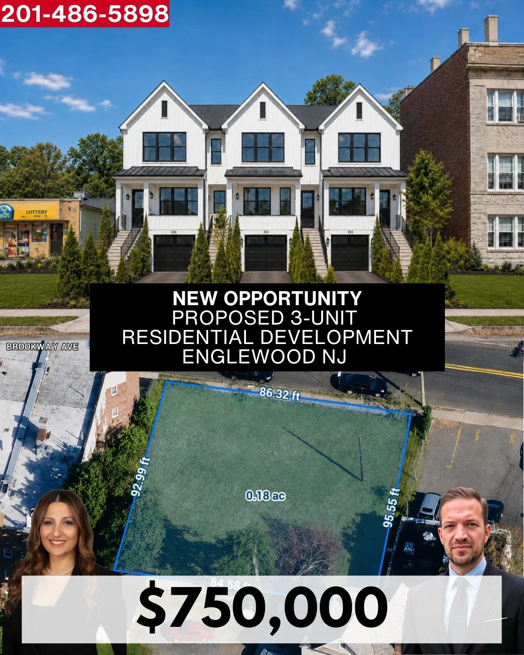 DEVELOPMENT OPPORTUNITY: 192 W Englewood Ave, Englewood NJ

The conceptual layout includes 7.5 feet of spacing on both sides, a 25-foot front setback, and a 30-foot rear yard, creating a practical residential plan with garage parking, efficient unit 