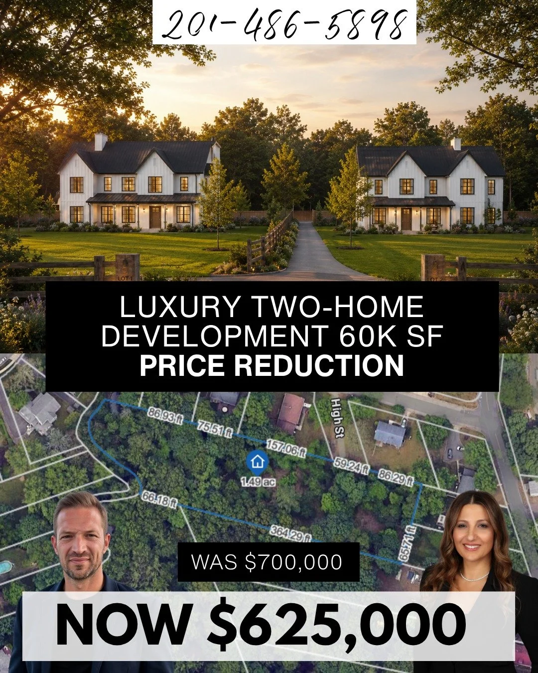 PRICE REDUCTION: 1 High Street, Westwood, NJ

A rare chance to create something exceptional in sought-after Bergen County.

&bull; Two luxury single-family lots, each approximately 30,000 SF
&bull; Private dead-end street offering privacy and exclusi