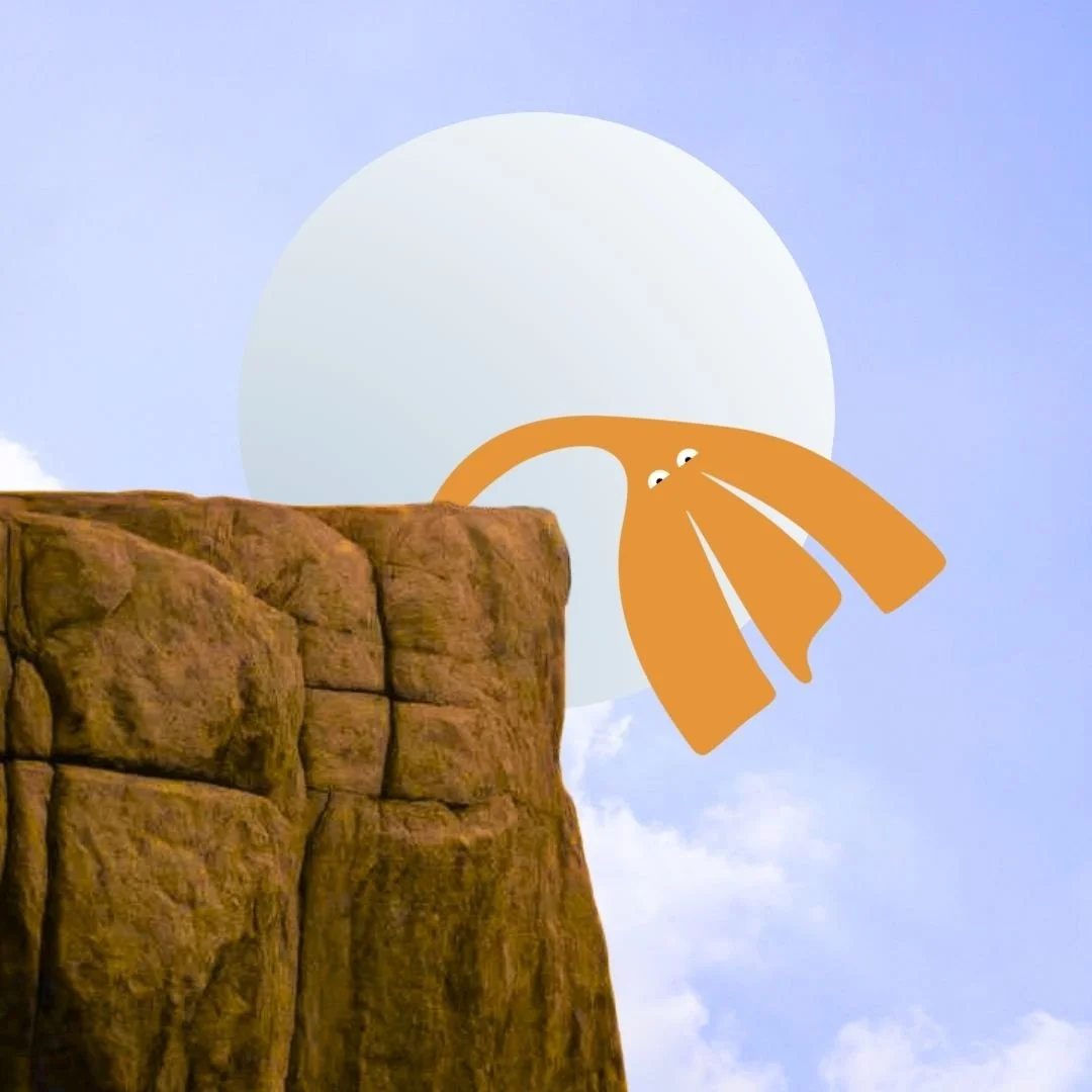 Our Kind Therapy cartoon logo falling off cartoon cliff