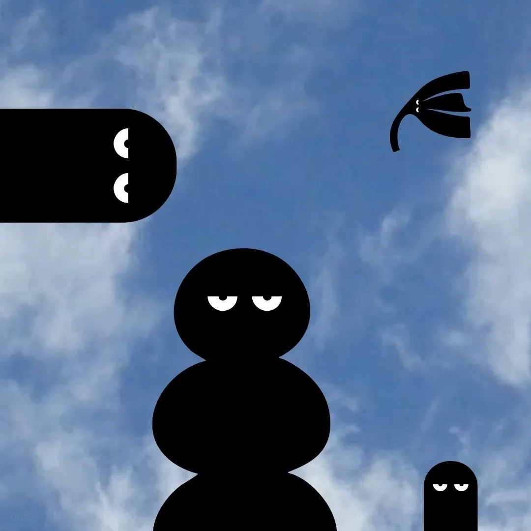 Our Kind Therapy cartoon logo figures floating around in a sky image