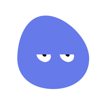 Blue cartoon character with half-closed eyes and a neutral expression.