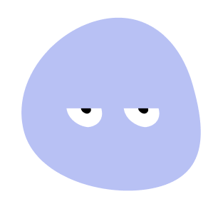 A blue oval shape with a facial expression of half-closed eyes, giving a sleepy or unimpressed look.