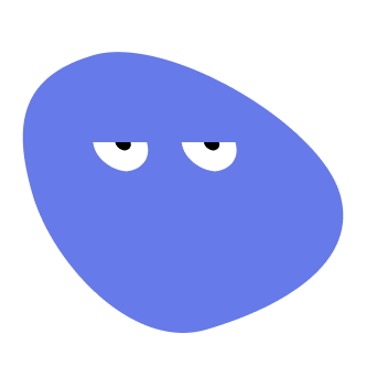 A blue, irregularly shaped blob with a disinterested facial expression, featuring half-closed eyes and a neutral mouth.