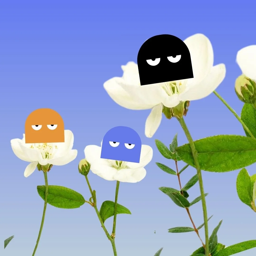 Our Kind Therapy cartoon logo figures sitting in flowers 