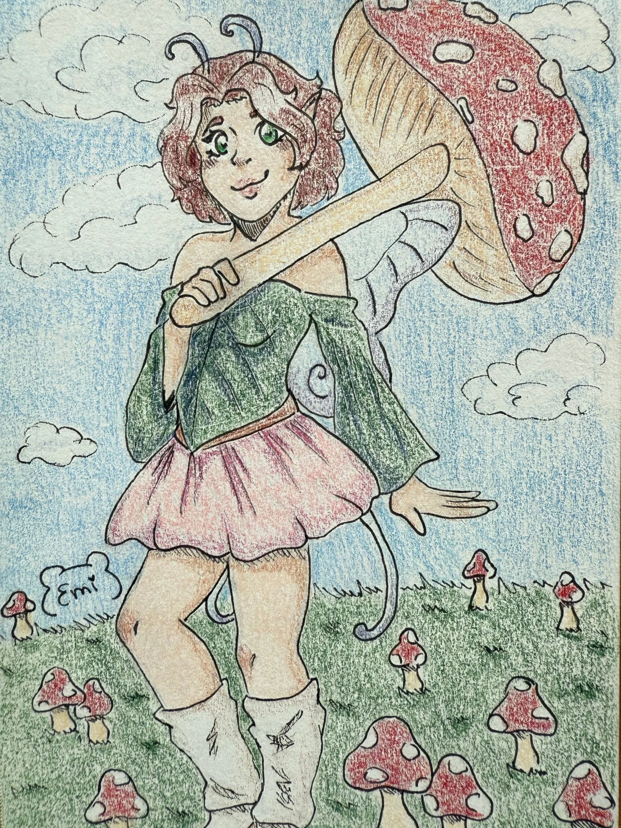 SIGIL-tober Mushrooms, 6" x 4", Color Pencil and Ink on Paper