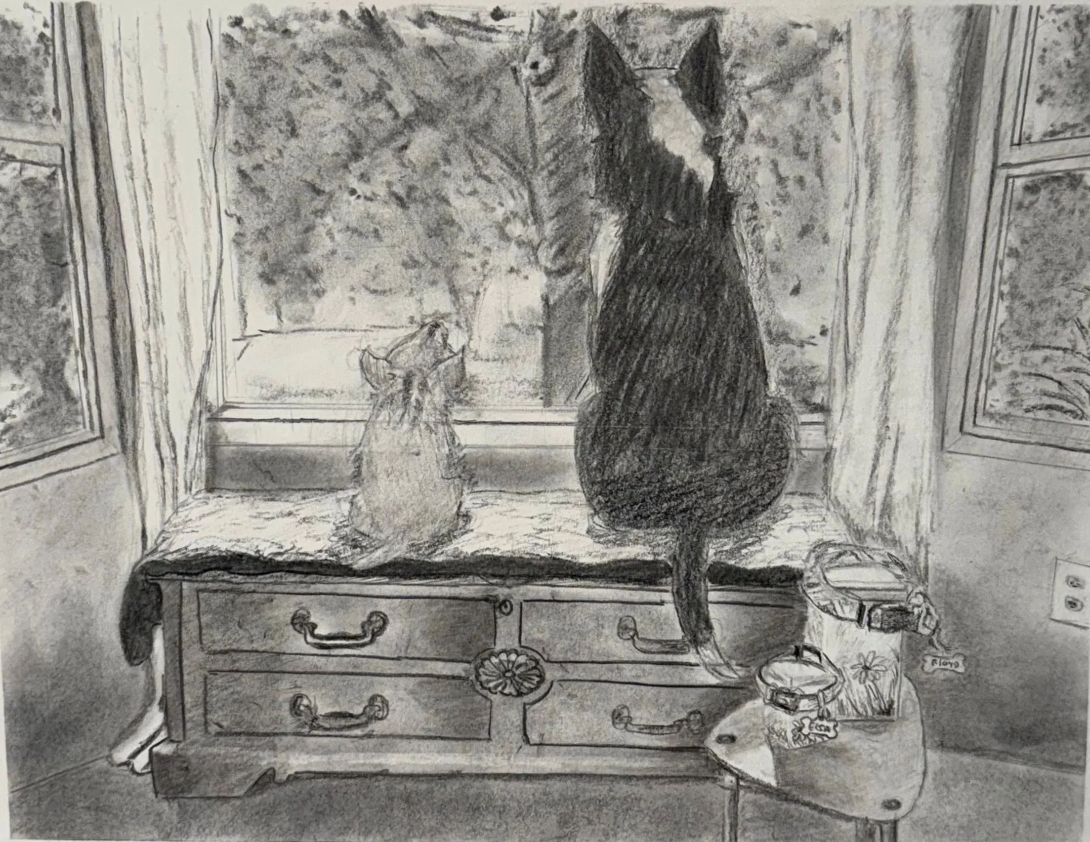 Floyd and Elsa, 11" x 14", Charcoal on Paper