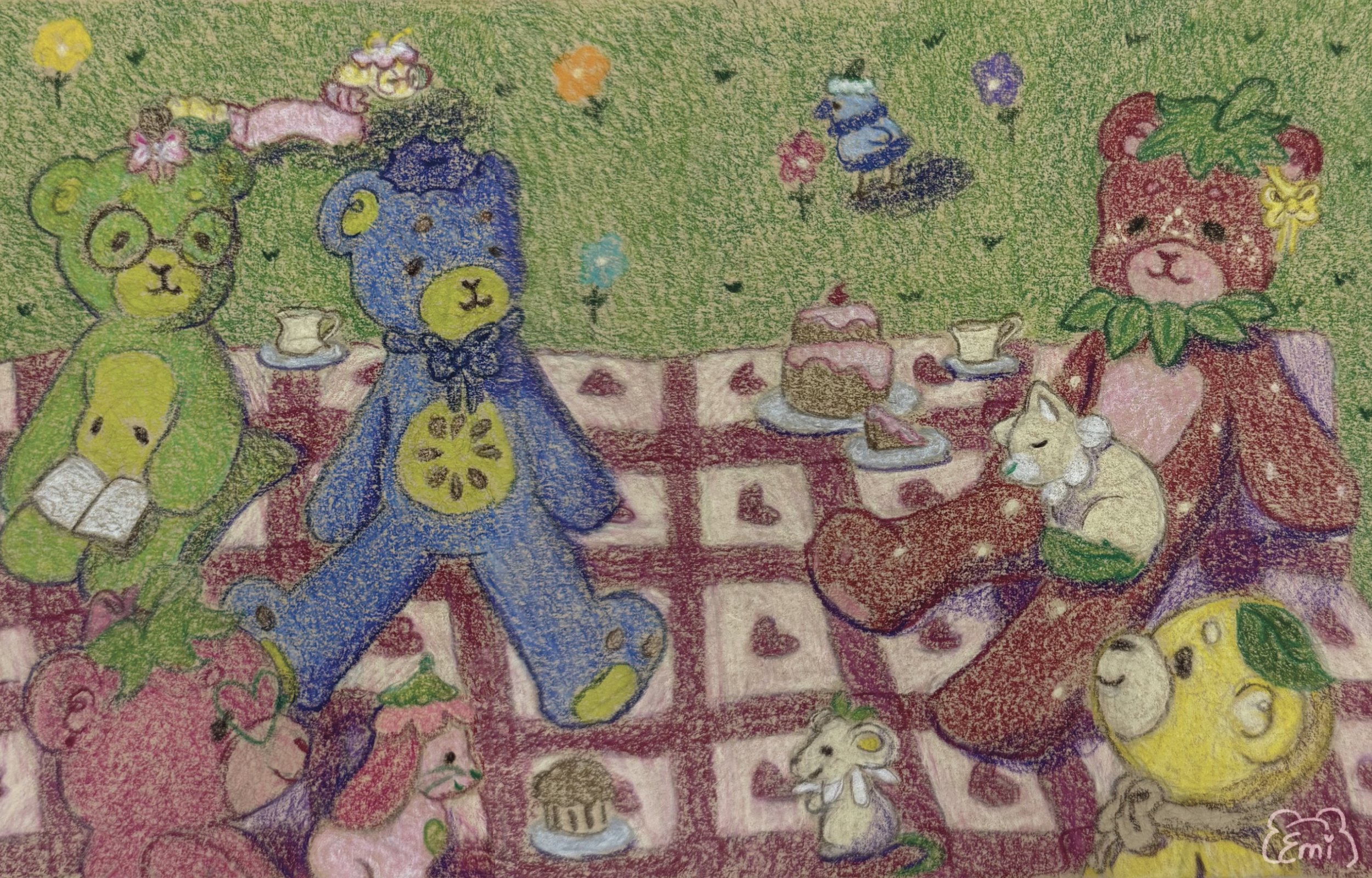 Strawbeary's Picnic, Color Pencil