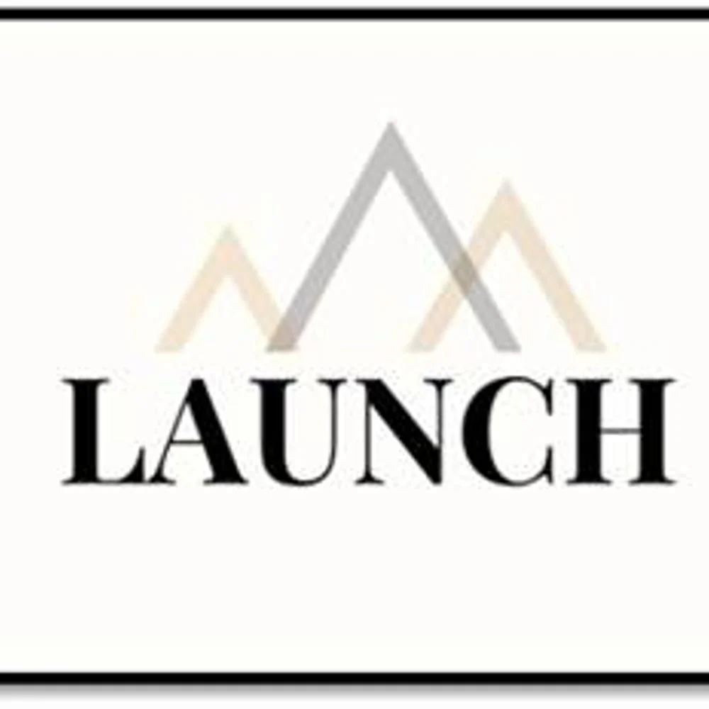 Logo with mountains and the word 'LAUNCH' below.