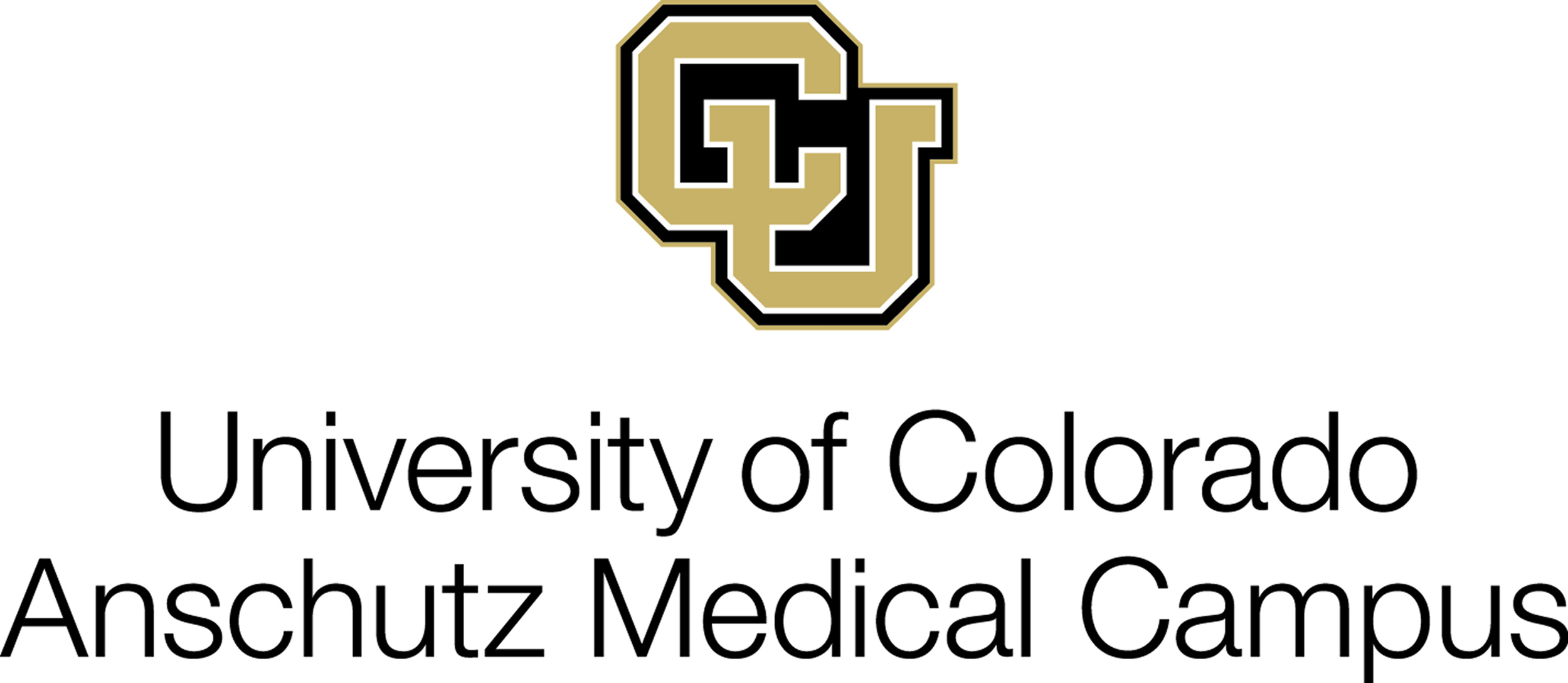 The logo of the University of Colorado Anschutz Medical Campus featuring interlocked letters 'CU' in black and gold, with the university's name written below.