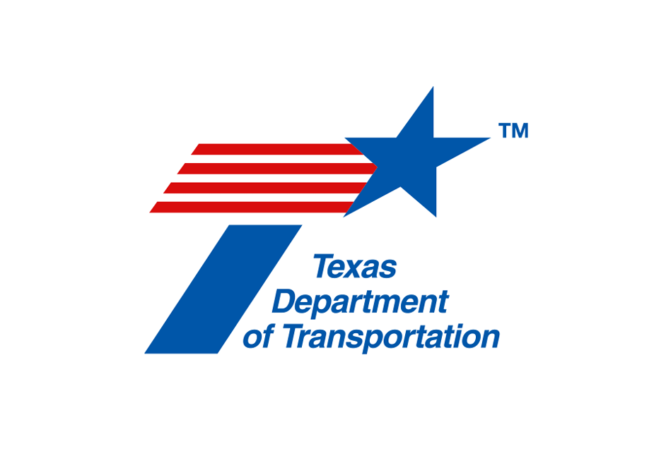 Logo of the Texas Department of Transportation with a stylized blue number 7, a red and white striped rectangle, and a blue star.