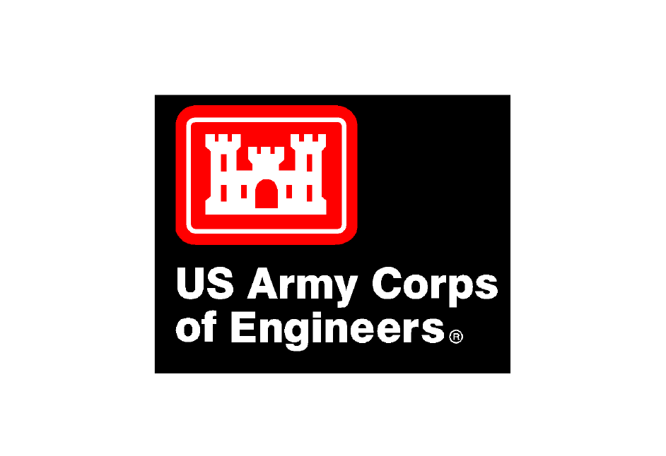 Logo of the US Army Corps of Engineers featuring a red castle emblem and white text on a black background.