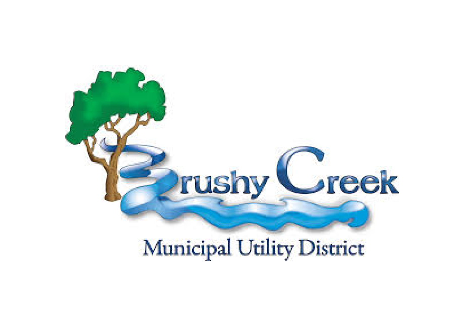 Logo for Rushy Creek Municipal Utility District featuring a tree, a creek, and the district's name.