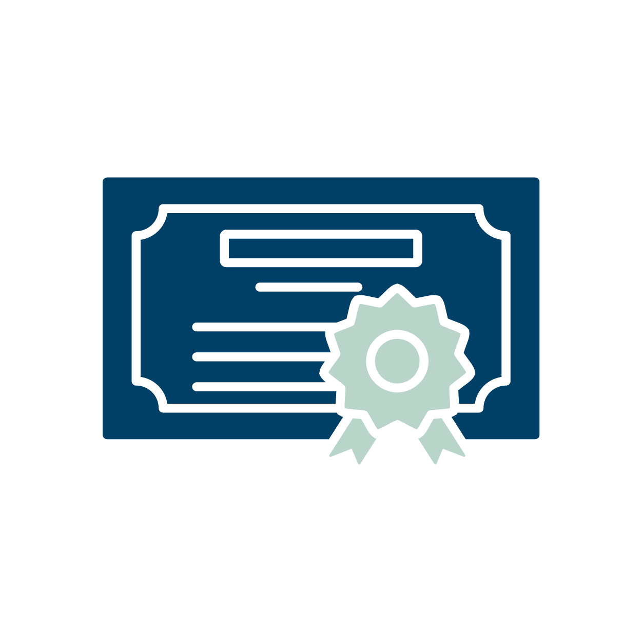 Graphic illustration of a certificate or achievement award with a ribbon and seal.