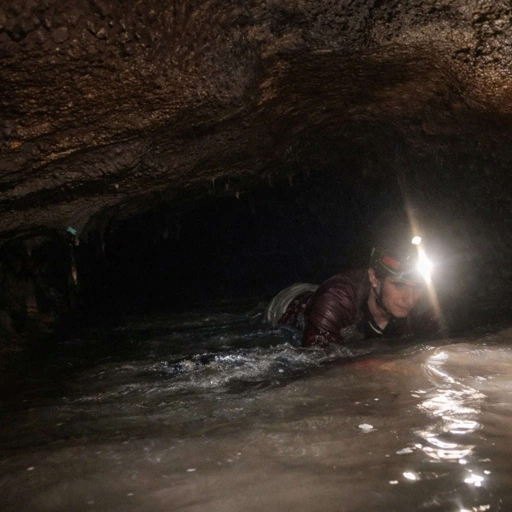 Zara scientists recently salamandered through an underground river to support long-term subsurface flow monitoring in an extensive cave system. Pressure transducers at multiple stations record water stage under baseflow conditions and during storm ev