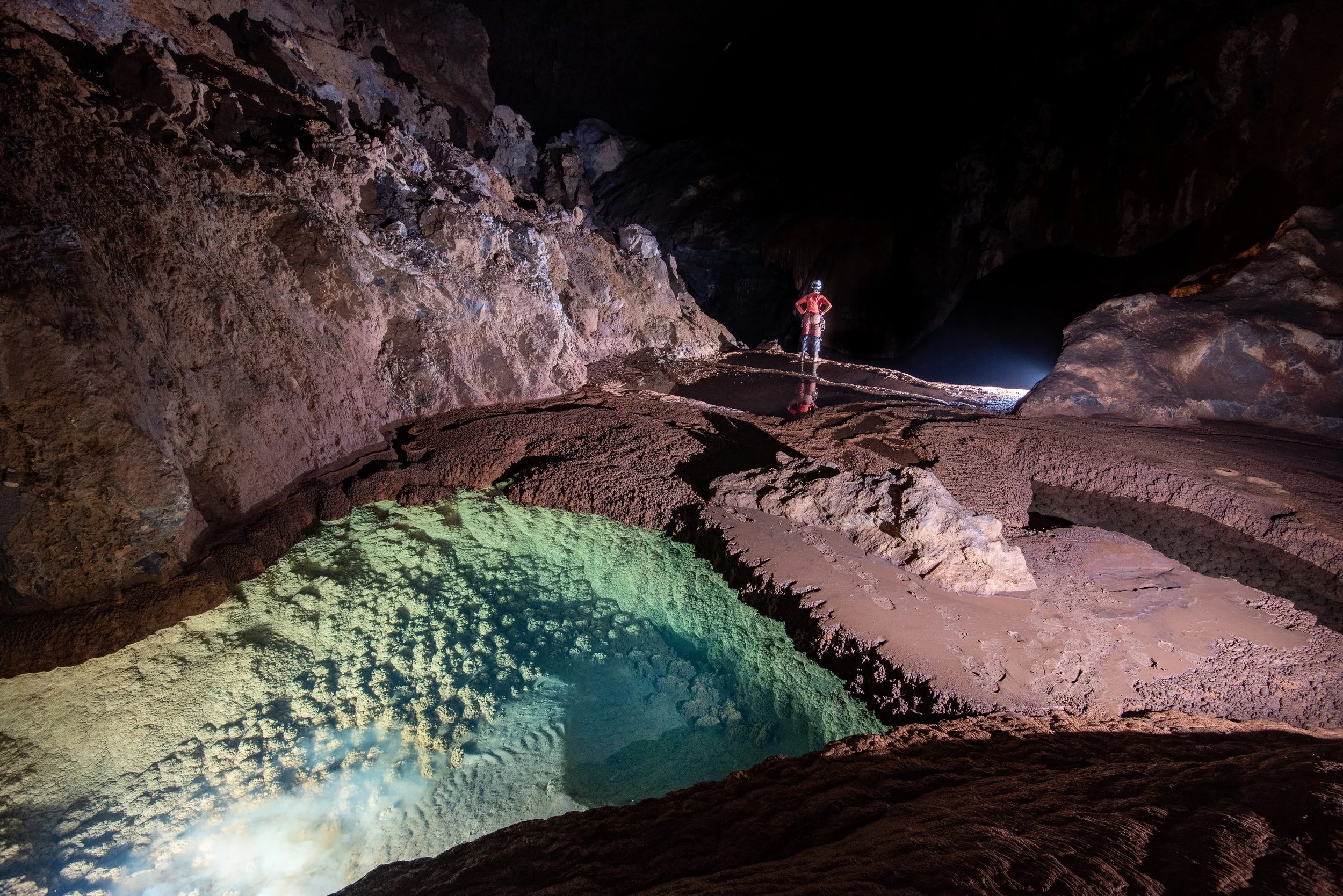 Light reflecting off a cave pool