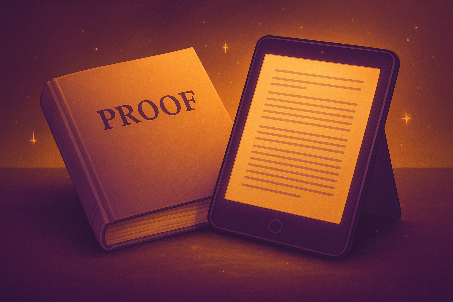 A printed book proof beside a tablet displaying the eBook version, symbolizing print and digital publishing guidance.