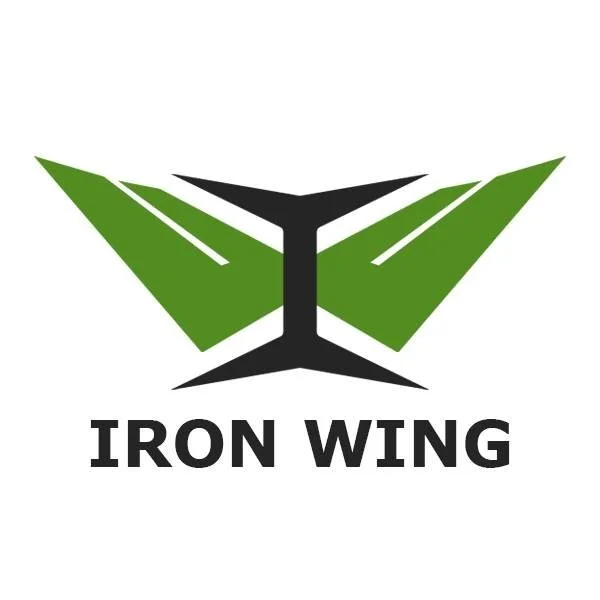 Logo of Iron Wing, featuring a stylized butterfly in green and black with the text 'IRON WING' underneath.