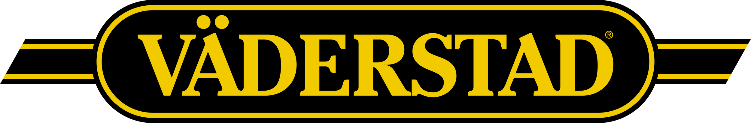 Logo of Västerstad with yellow text and design on a black background.