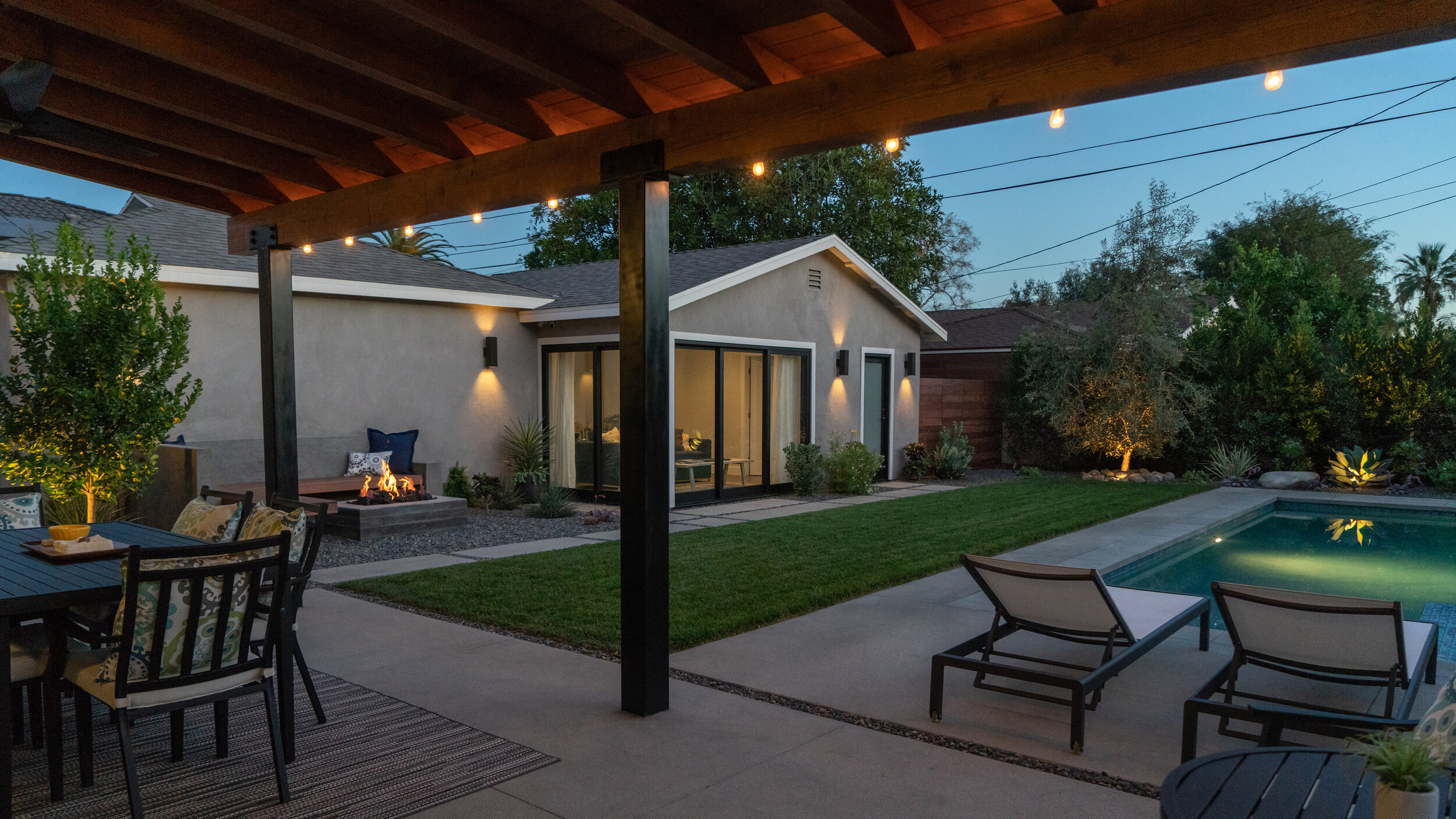 Shade pergola creating a comfortable outdoor room for California summers