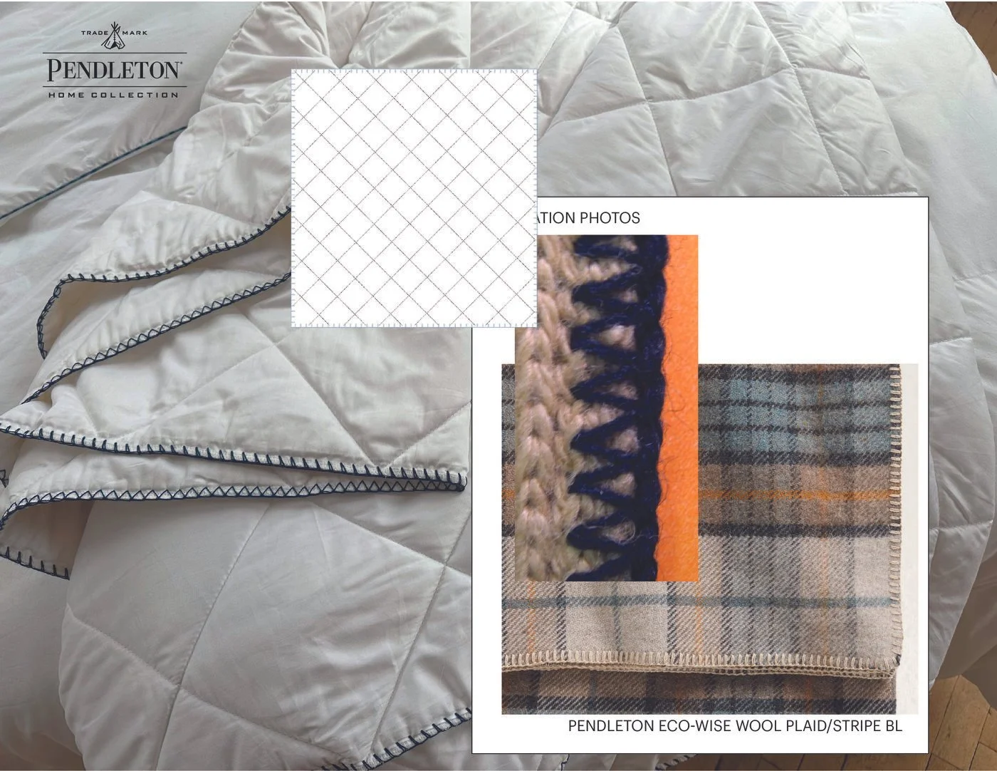 Market Design: Merrow Stitch Edging on Cotton Blanket - shown under Pendleton Brand