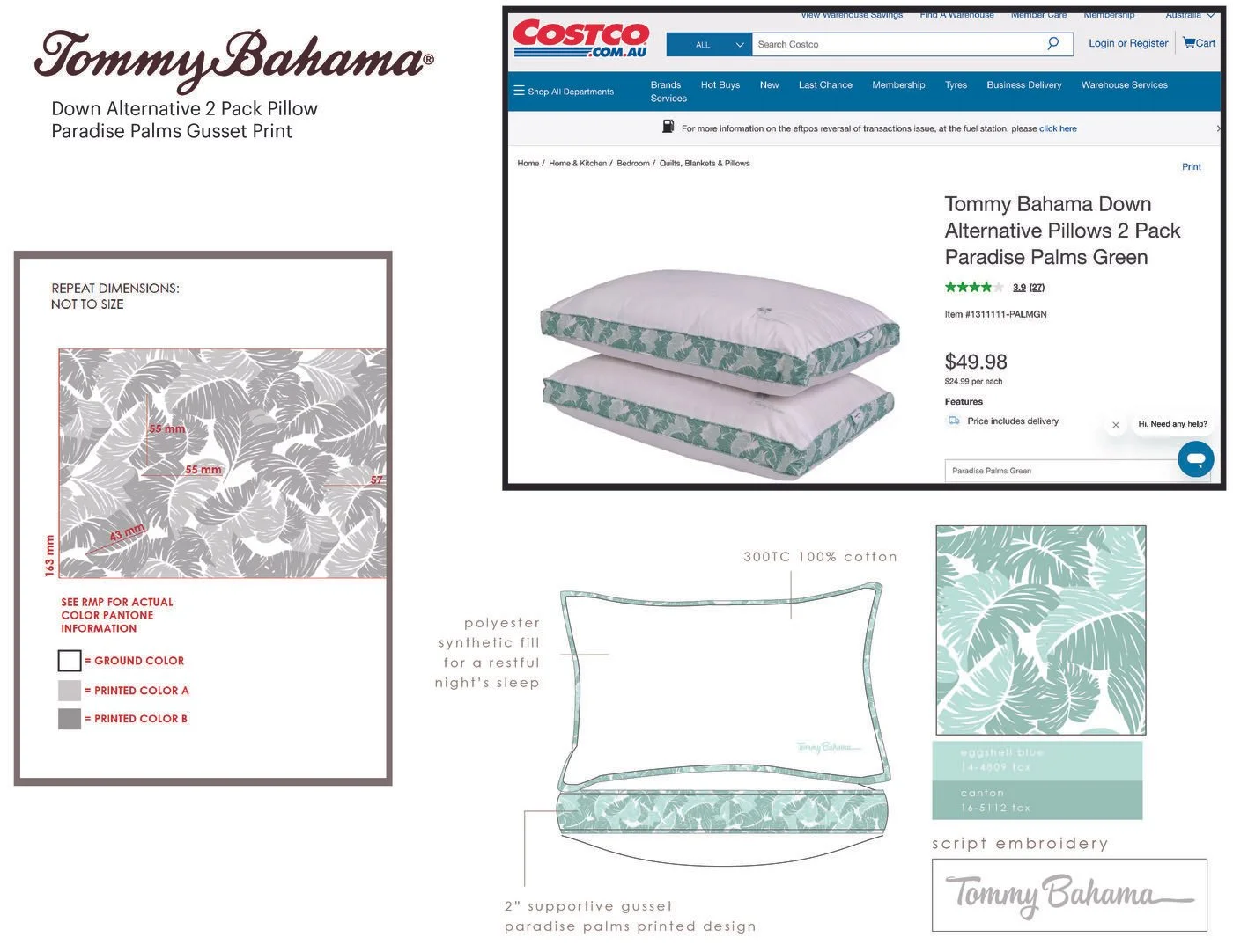 Tommy Bahama - Printed Gusset Pillow - Sold to Costco International