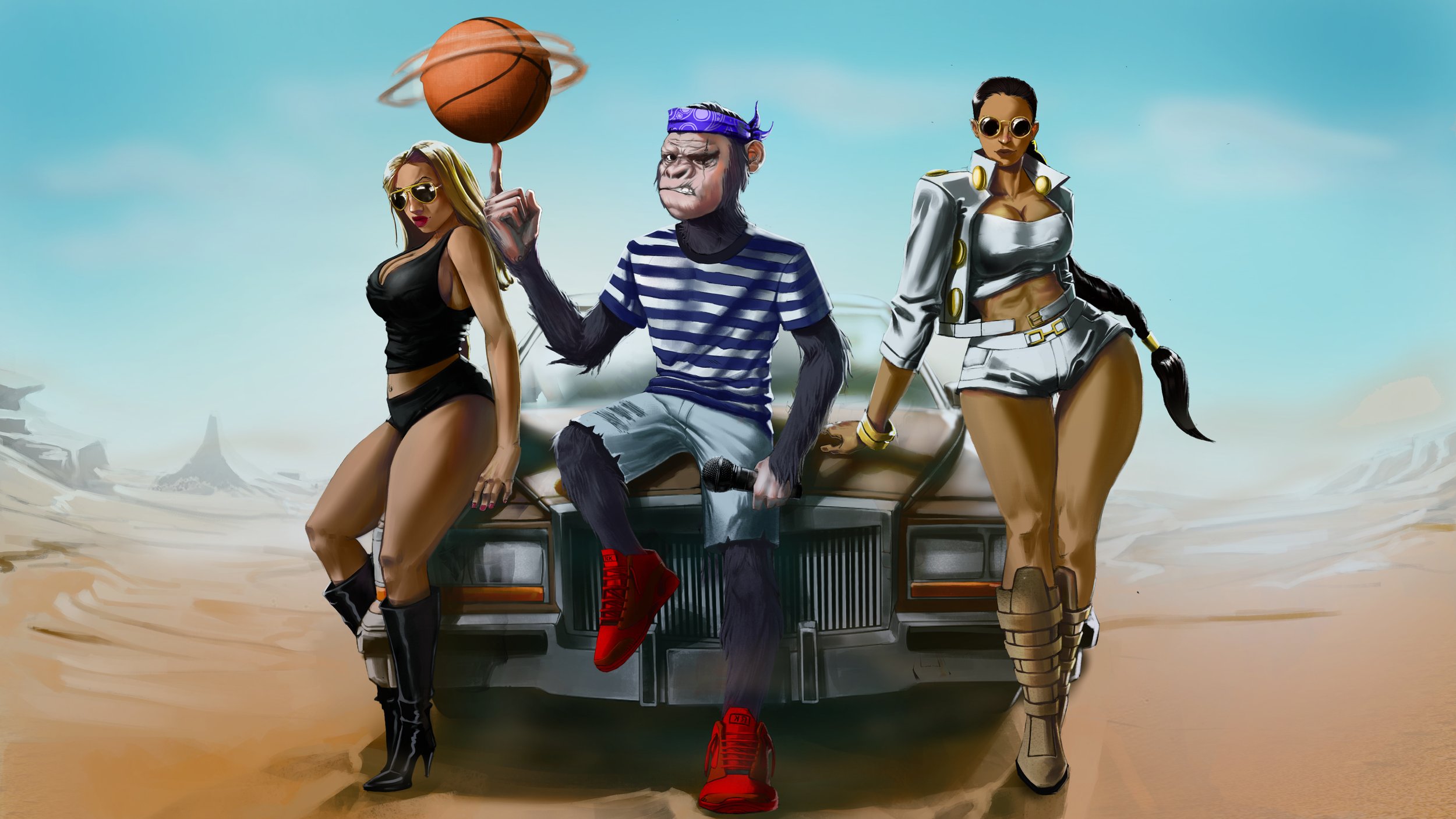 Kong on Car with 2 Girls