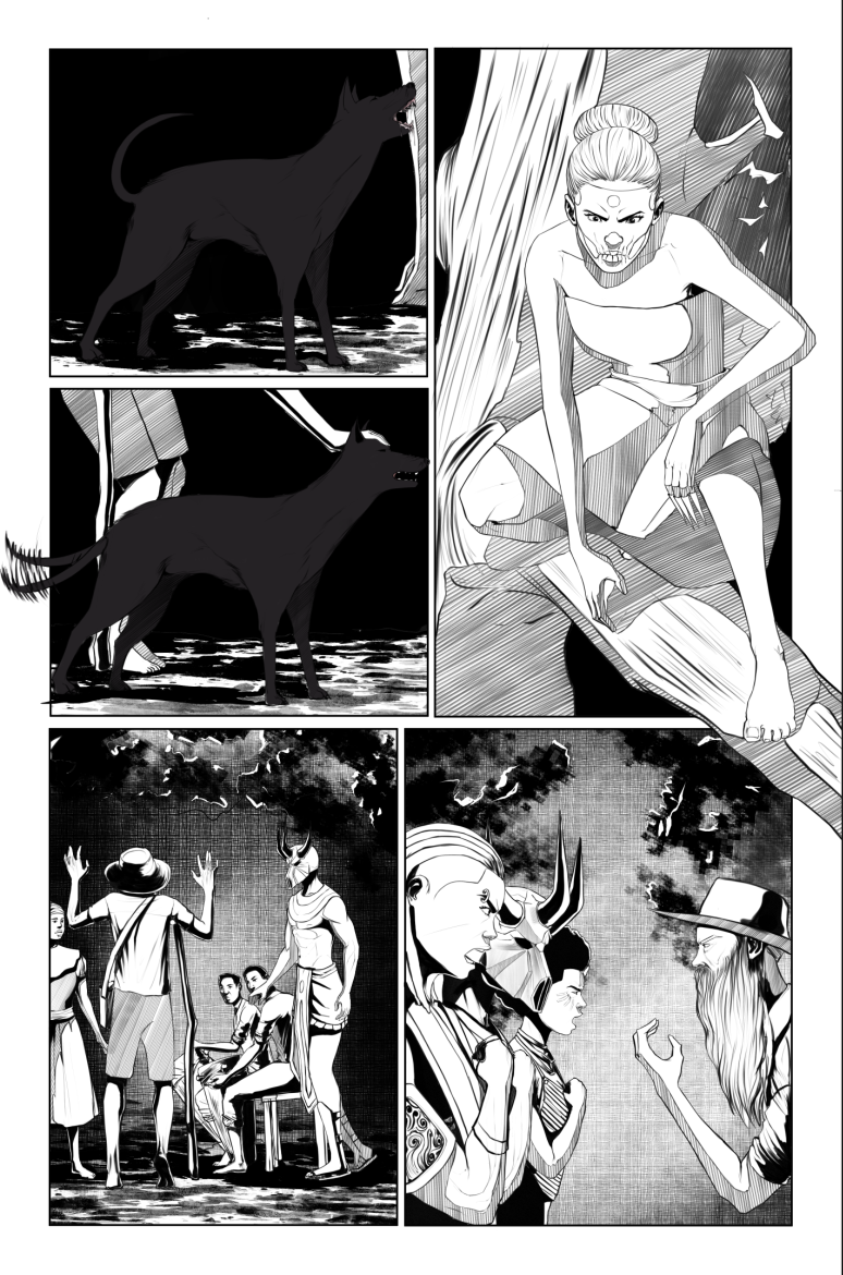 A comic page depicting a scene before fight between the haitian gods