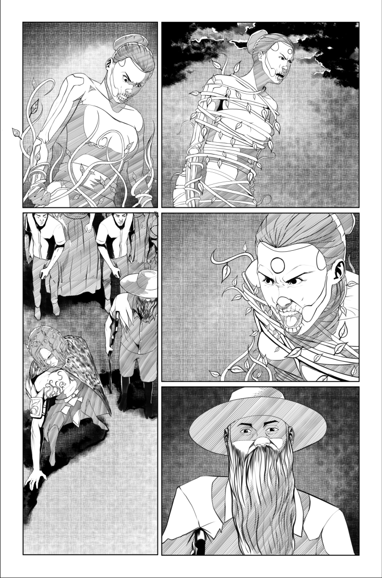 Black and white comic strip featuring legba