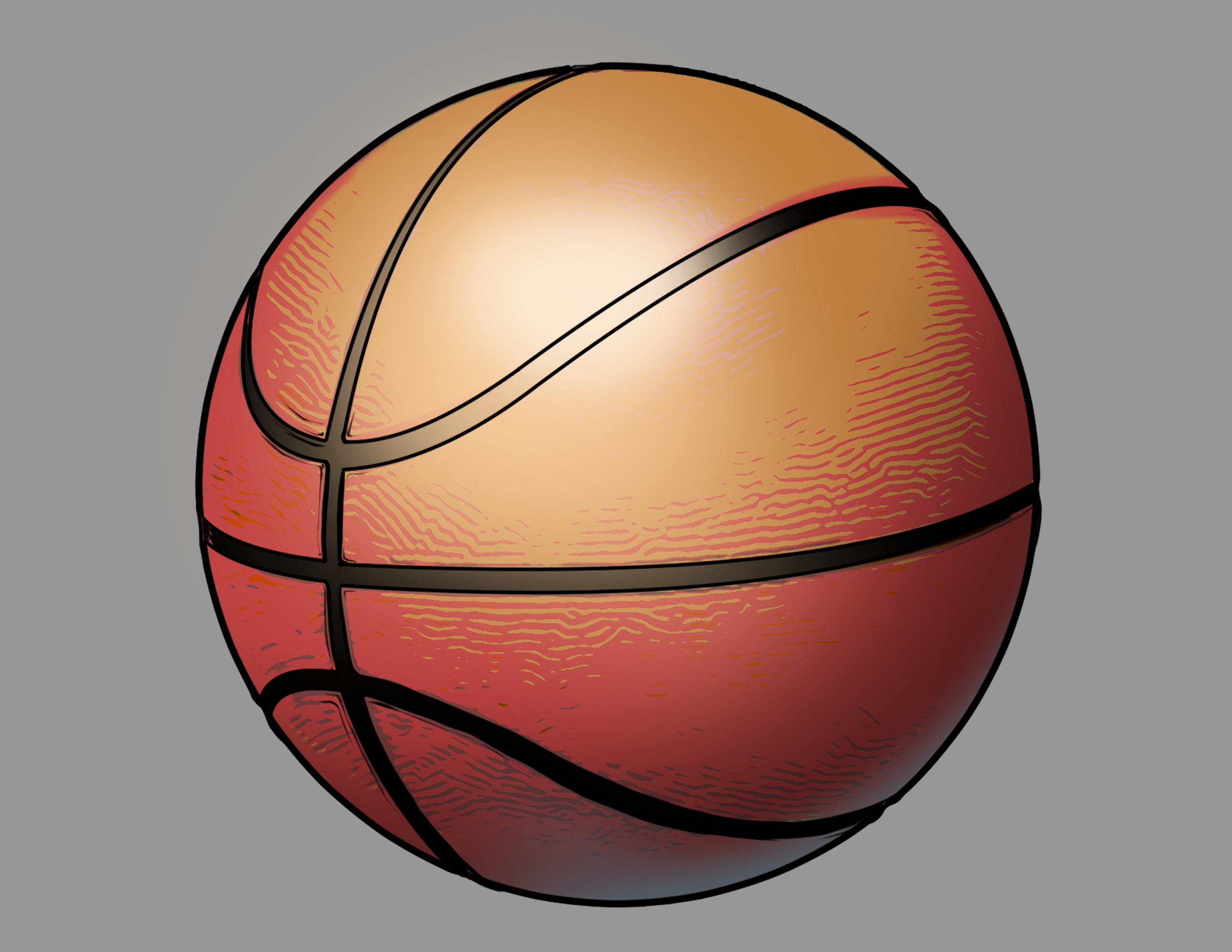 Illustration of a basketball with a pixelated and shaded appearance on a gray background.