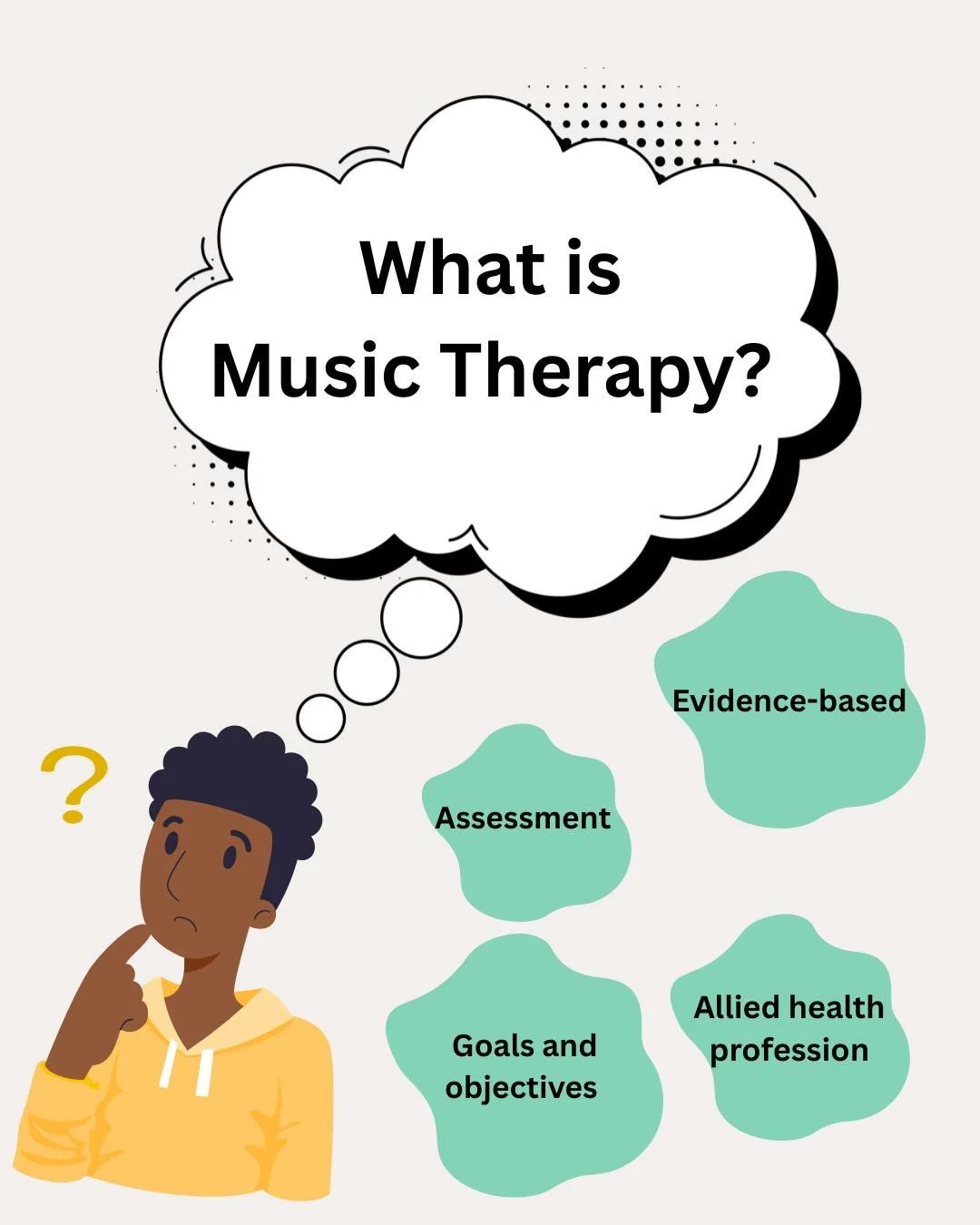 Is it more than just a good time and your favorite song? YES
A music therapists' focus is building rapport, understanding diagnosis and how they impact clients daily lives, and utilizing ethical and research-based exercises to address client needs. Y