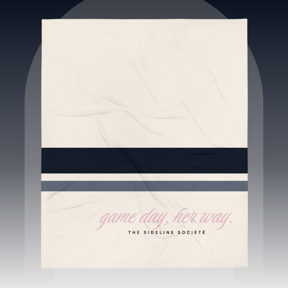 Cream neutral throw blanket with sideline stripe detail, 50x60, Game Day Her Way by The Sideline Société