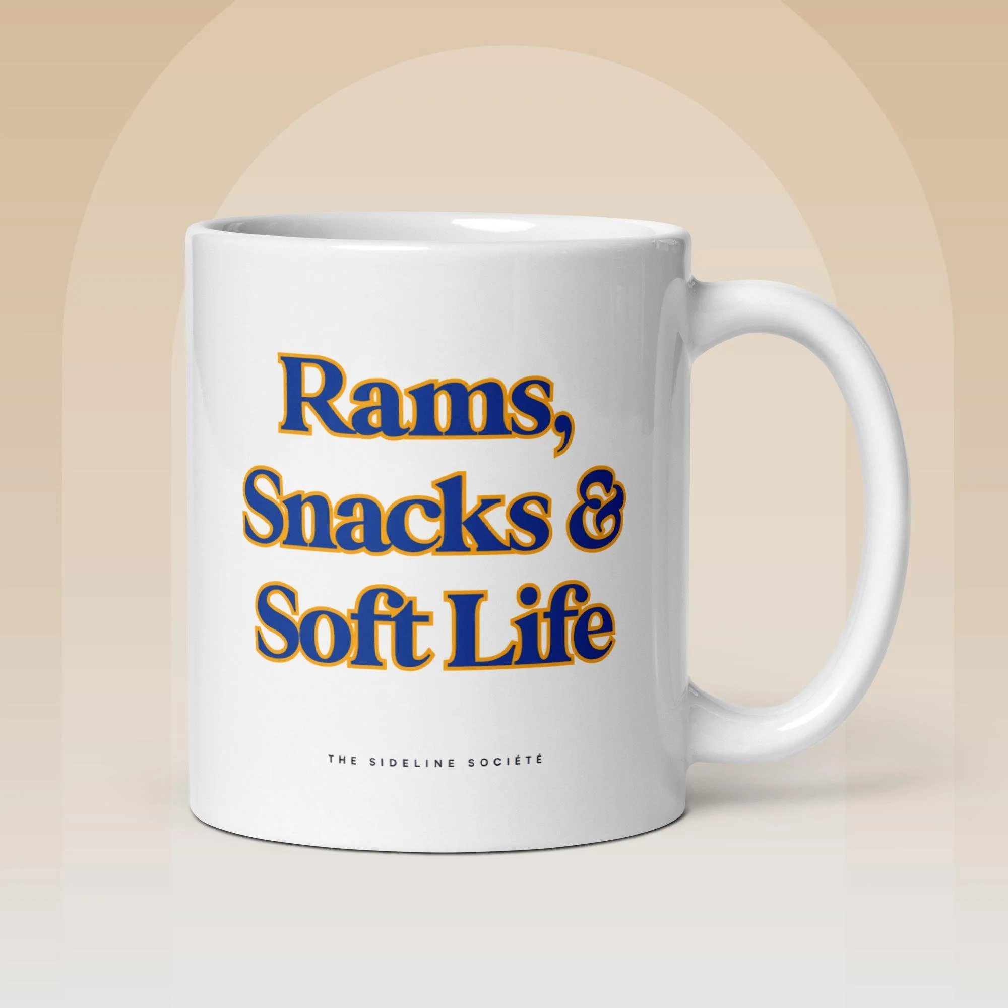 Rams, Snacks & Soft Life ceramic coffee mug, LA Rams fan gift, white glossy mug, 11oz and 15oz, microwave and dishwasher safe