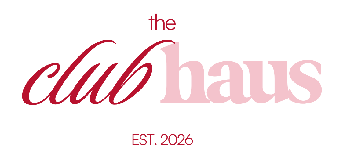 A logo for 'the club haus' featuring the words 'the', 'club', and 'haus' with 'club' in cursive maroon, 'haus' in bold pink, and 'the' and 'EST. 2026' in small red text.