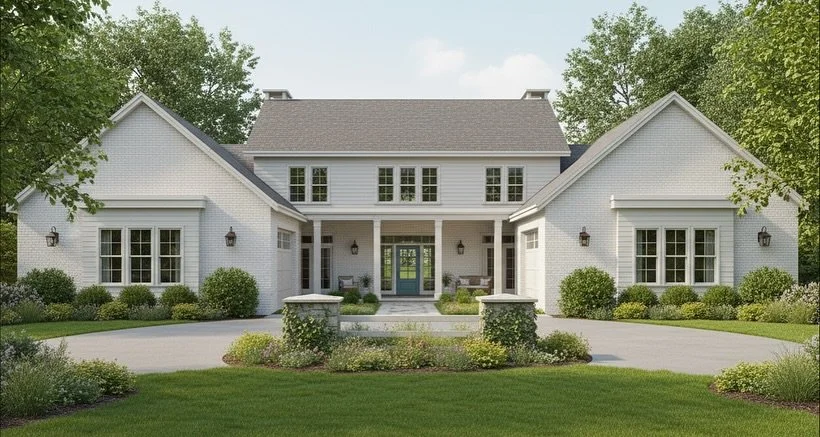 A refined take on the modern farmhouse. This residence combines classic gable forms with crisp lines, balanced symmetry, and modern detailing. Inside, open spaces connect seamlessly across two levels, while large windows frame mountain views and brin